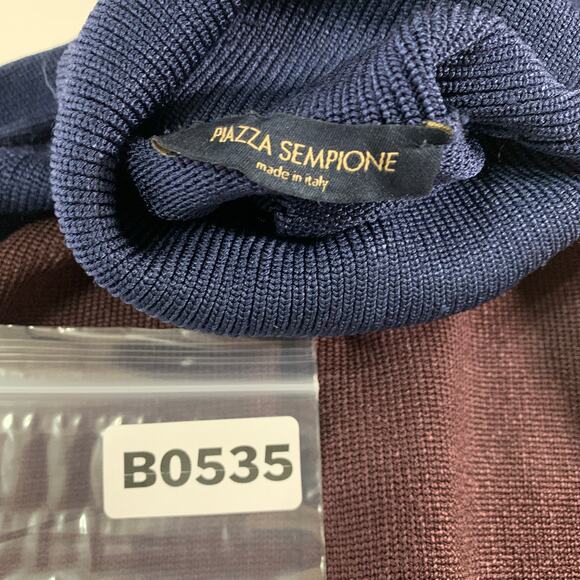 Piazza Sempione L Womens Colorblock Knit Turtleneck Sweater Navy Brown - Picture 3 of 9